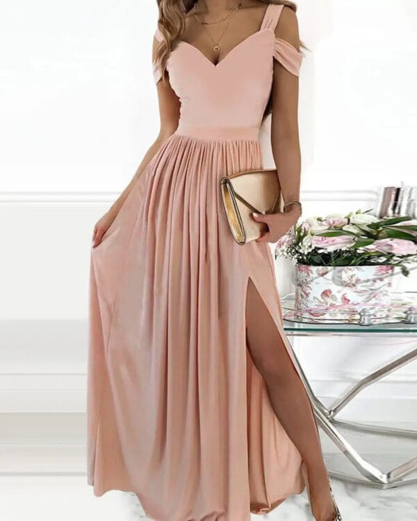 V-neck Boho Spaghetti Strap Dress Women Split Long Flowy Dresses For Party Beach – Image 9