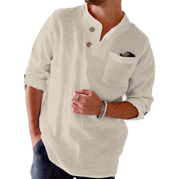 Cotton And Linen Loose Casual Solid Color Men's Top – Image 5