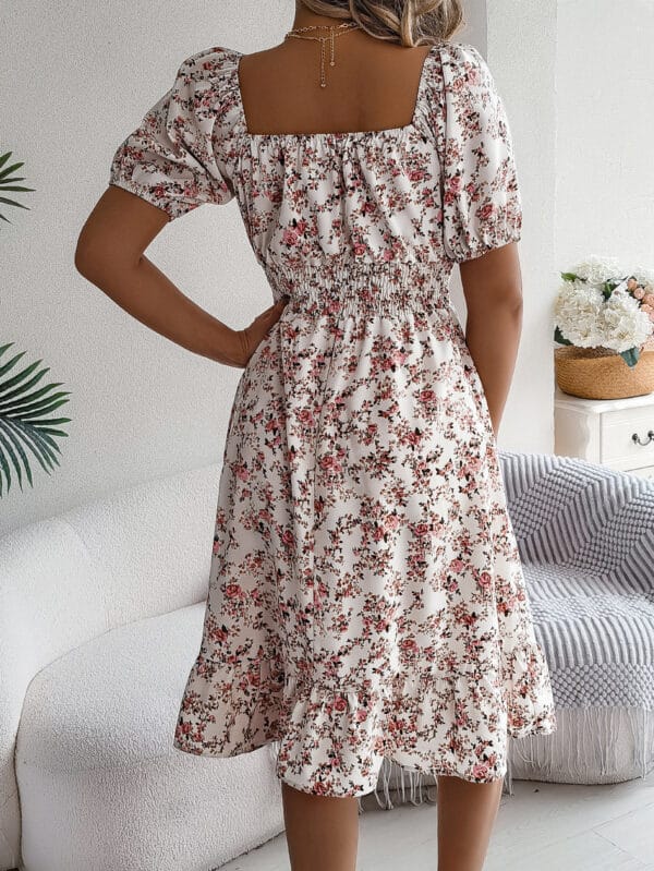 Floral Print Square Collar Dress Summer Fashion Ruffles Dresses Women's Clothing – Image 5
