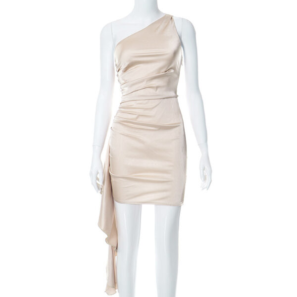 One-shoulder Sleeveless Mini Dress Sexy Slim Backless Skirt Party Wedding Dresses Womens Clothing – Image 5