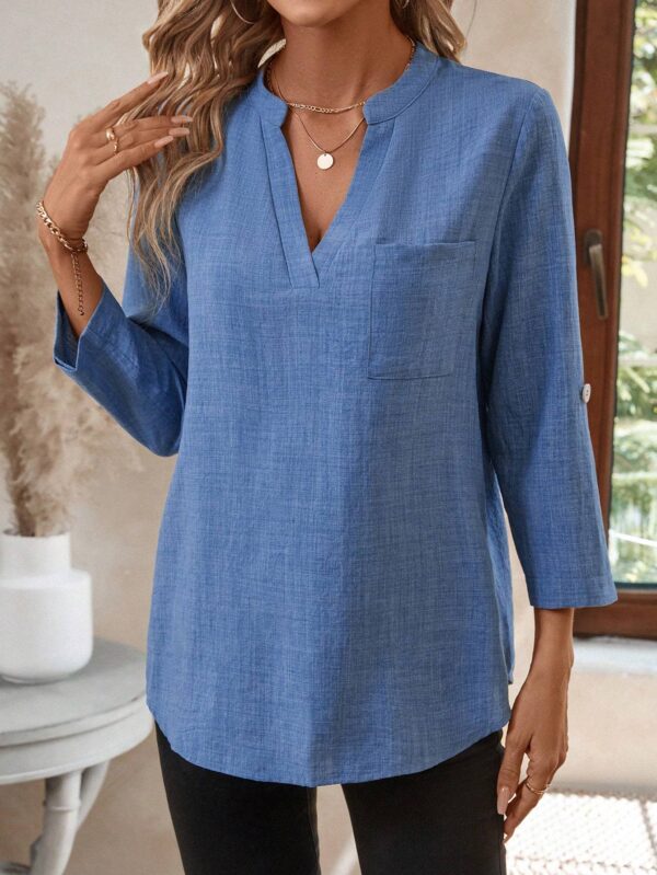 Women's Spring Full Print Notched Neck Sleeve Work Blouse – Image 5