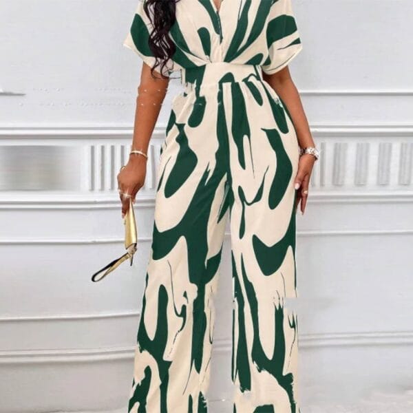 V-neck Loose Printed Long Jumpsuit – Image 4