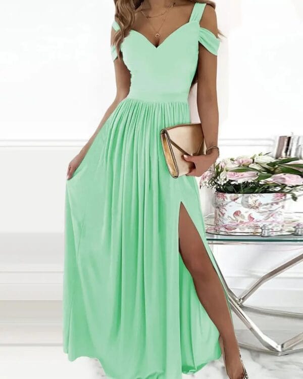 V-neck Boho Spaghetti Strap Dress Women Split Long Flowy Dresses For Party Beach – Image 7