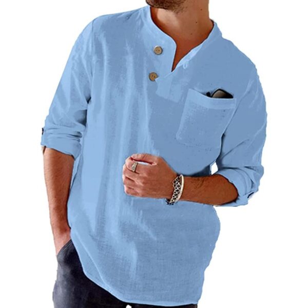Cotton And Linen Loose Casual Solid Color Men's Top – Image 3