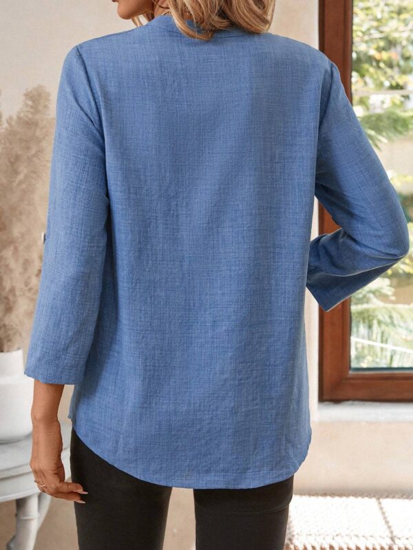 Women's Spring Full Print Notched Neck Sleeve Work Blouse – Image 4
