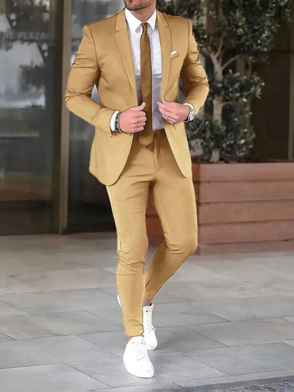 Two-piece Solid Color Slim-fit Coat Suit Pants – Image 8