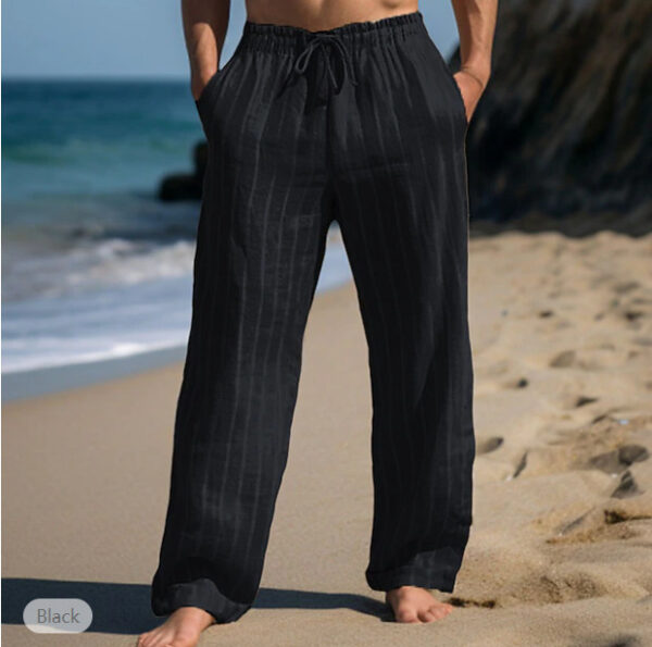 Men's Linen Drawstring Elastic Waist Straight Striped Comfortable Breathable Casual Pants – Image 5