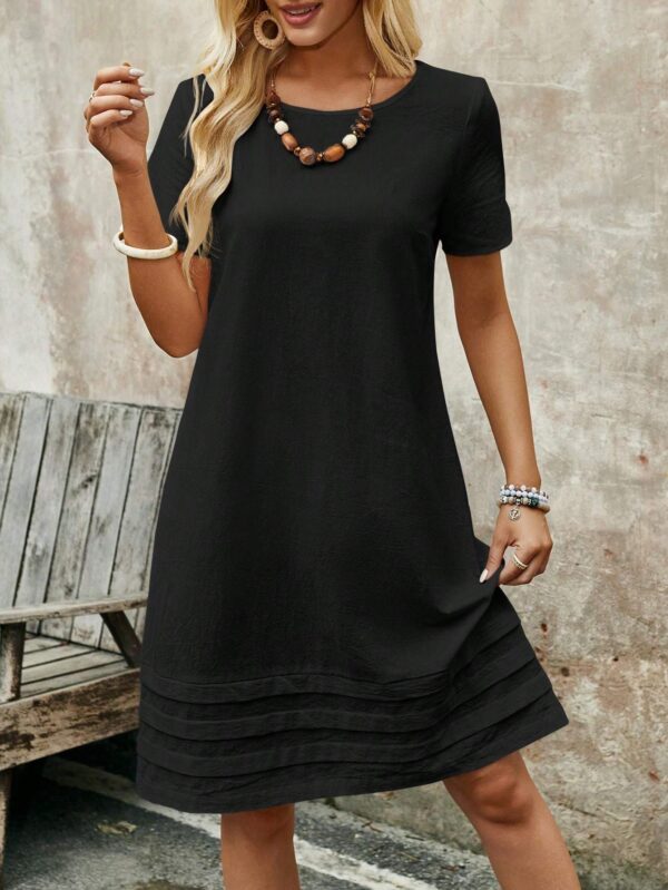 Women's Solid Color Round Neck Short Sleeve Simple Casual Dres – Image 3