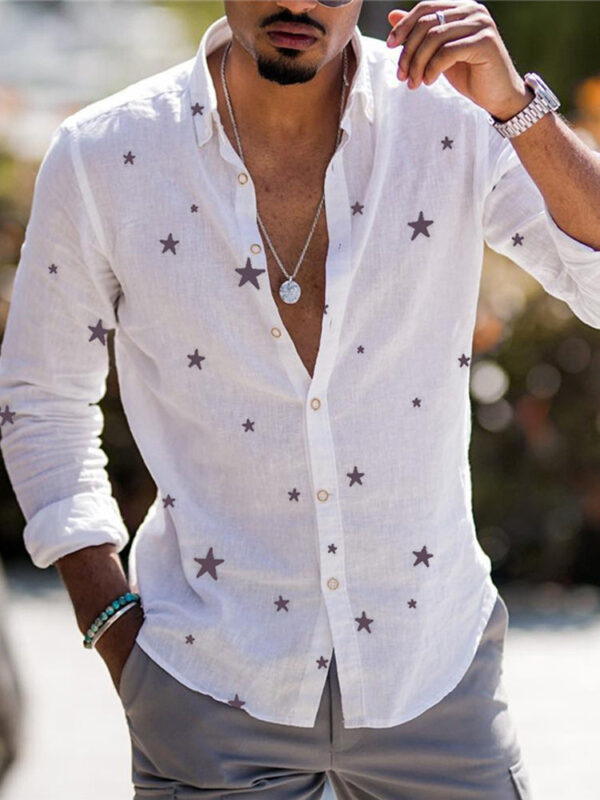 Color Matching Bamboo Linen Printed Men's Shirt – Image 9