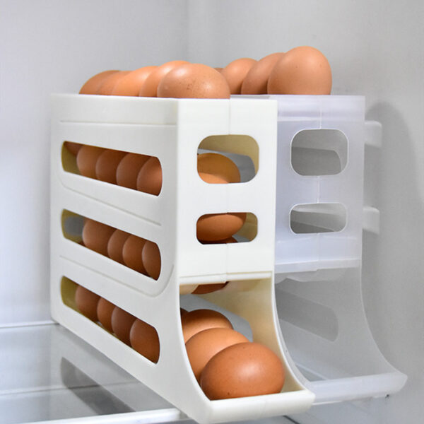 Refrigerator 4-Layer Automatic Egg Roller Sliding Egg Tray Refrigerator Side Door Large Capacity Holder Egg Storage Box Kitchen Gadgets – Image 5