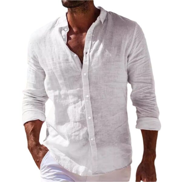 Men's Casual Cotton And Linen Solid Color Shirt – Image 5
