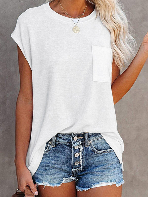 Women's Round Neck Short Sleeve Pocket T-shirt – Image 6