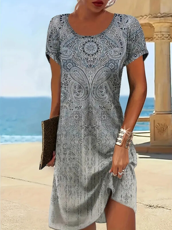 Trendy Design Print Colorful Round Neck Dress Women – Image 2