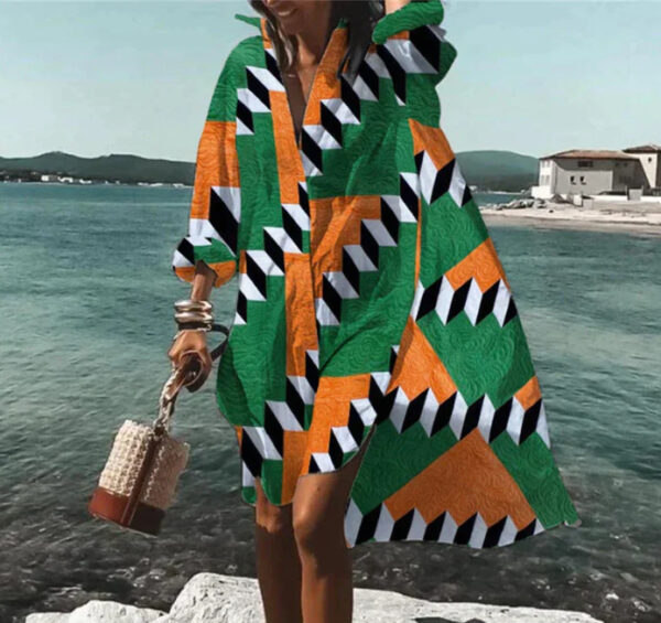 Women's Loose Digital Printing Long-sleeved Lapel Shirt Dress – Image 7