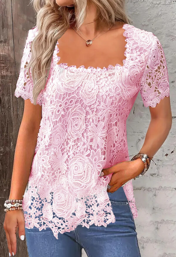 Rose Lace T-shirt Top For Women – Image 10