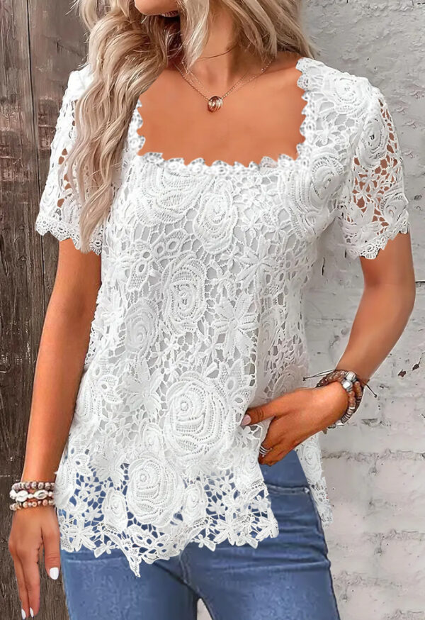 Rose Lace T-shirt Top For Women – Image 6