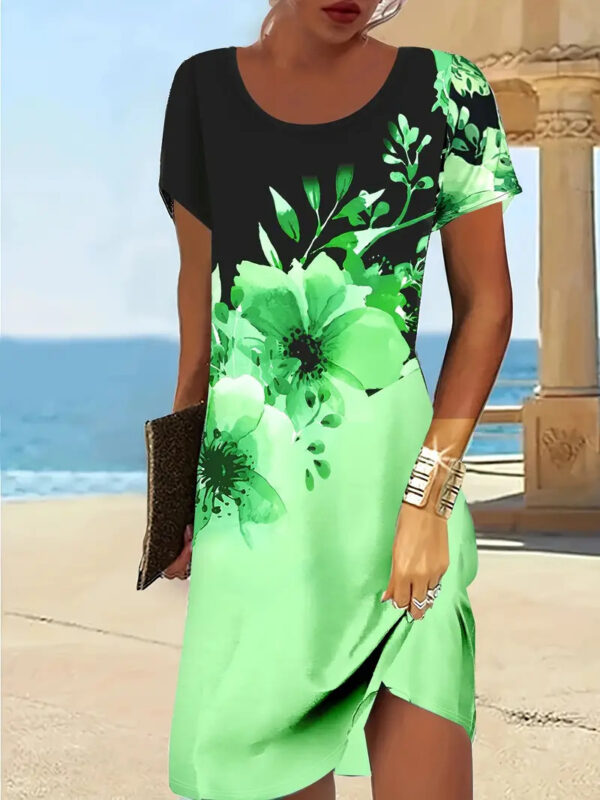 Trendy Design Print Colorful Round Neck Dress Women – Image 4
