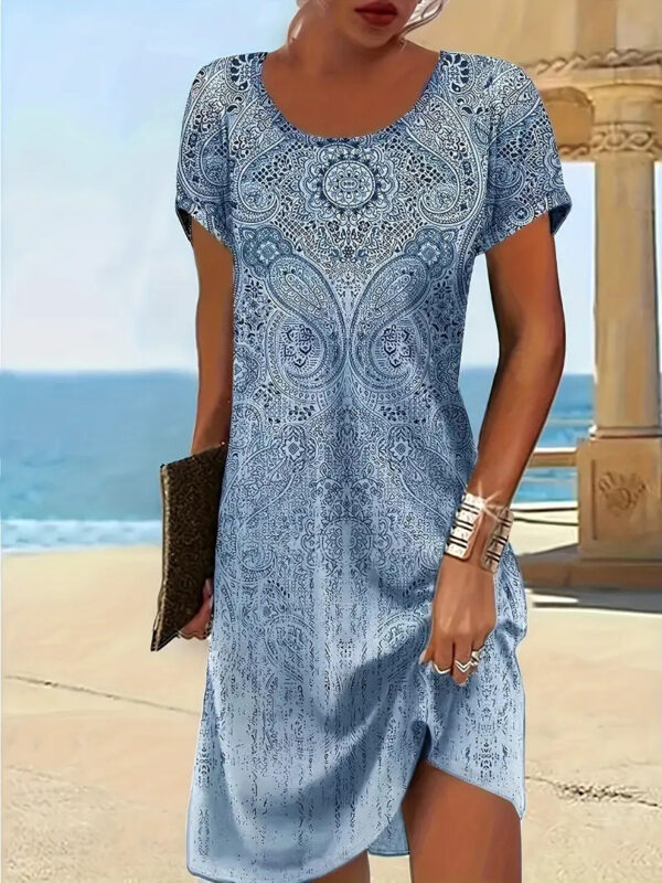 Trendy Design Print Colorful Round Neck Dress Women – Image 3