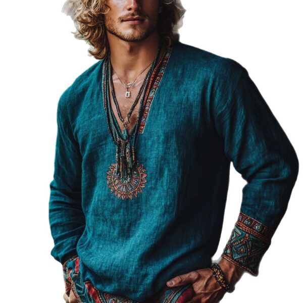 Boho Holiday Style Vintage Printed Casual Long Sleeve Top – Image 2