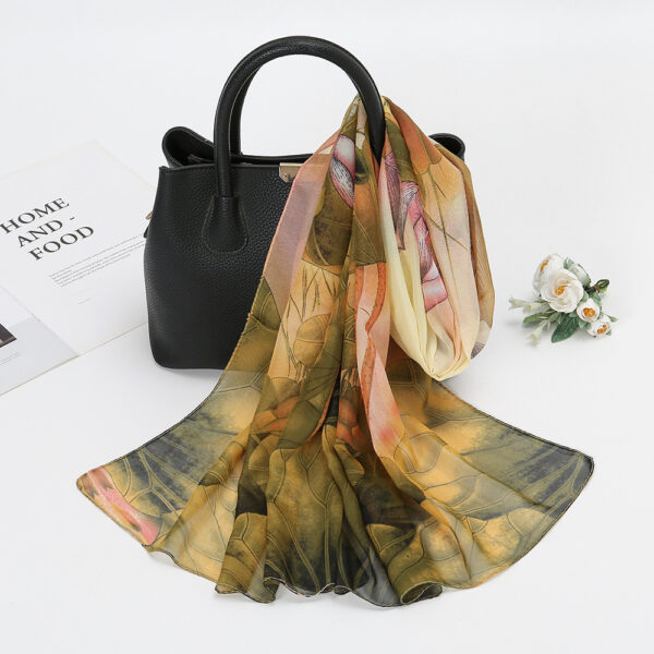 Thin Chiffon Lotus Pond Moonlight Printed Silk Scarf – Image 7