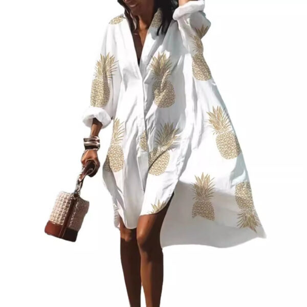 Women's Loose Digital Printing Long-sleeved Lapel Shirt Dress – Image 5