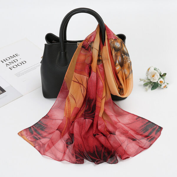 Thin Chiffon Lotus Pond Moonlight Printed Silk Scarf – Image 2