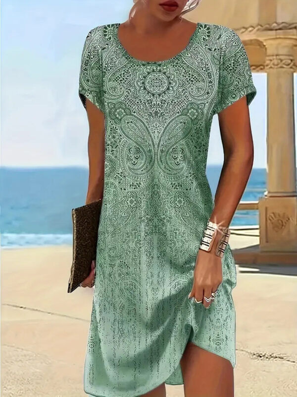 Trendy Design Print Colorful Round Neck Dress Women – Image 5
