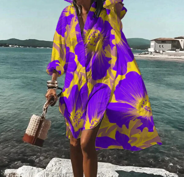 Women's Loose Digital Printing Long-sleeved Lapel Shirt Dress – Image 10