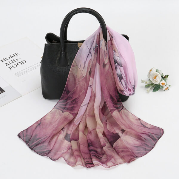 Thin Chiffon Lotus Pond Moonlight Printed Silk Scarf – Image 8