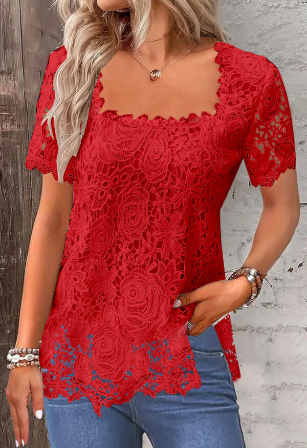 Rose Lace T-shirt Top For Women – Image 8