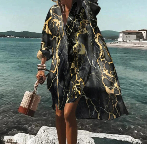 Women's Loose Digital Printing Long-sleeved Lapel Shirt Dress – Image 9