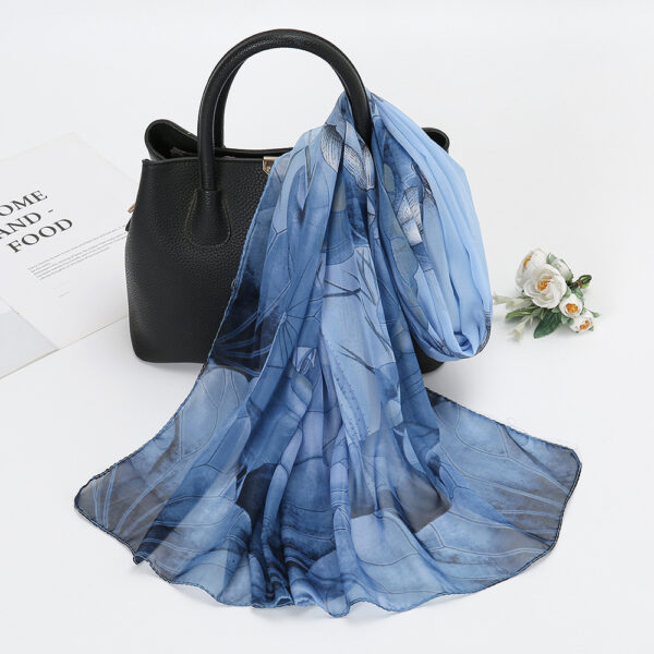 Thin Chiffon Lotus Pond Moonlight Printed Silk Scarf – Image 5