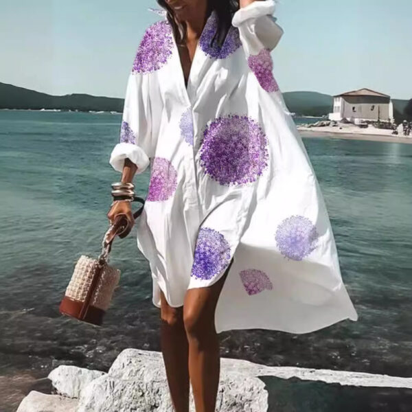 Women's Loose Digital Printing Long-sleeved Lapel Shirt Dress – Image 4