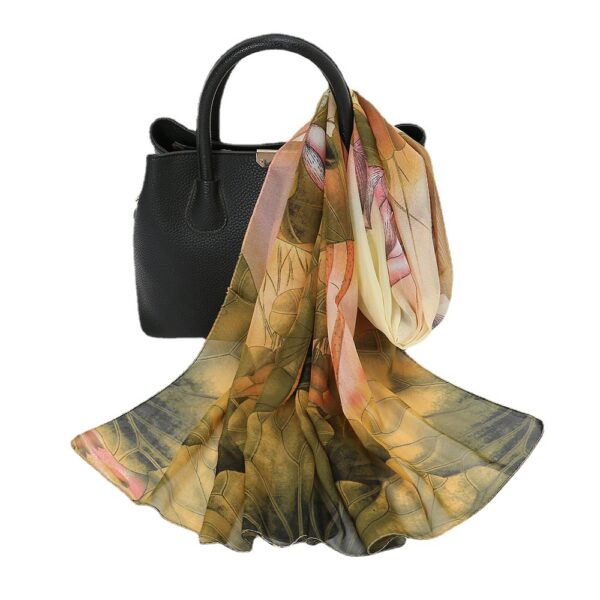 Thin Chiffon Lotus Pond Moonlight Printed Silk Scarf – Image 4