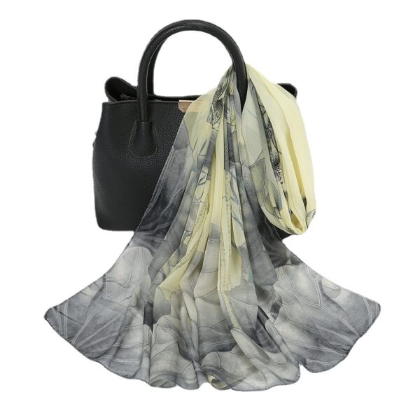 Thin Chiffon Lotus Pond Moonlight Printed Silk Scarf – Image 3