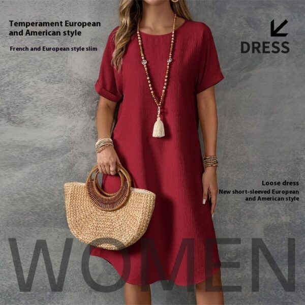 Round Neck Short Sleeve Loose Women's Wear Dress – Image 6