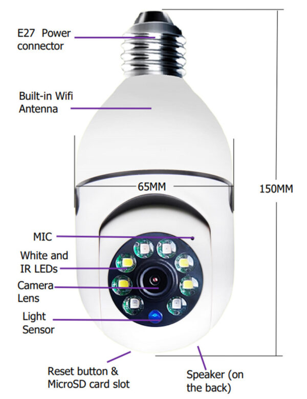 WiFi CAMERA 1080P Bulb 4X Zoom Camera E27 Home 5GWiFi Alarm Monitor – Image 2