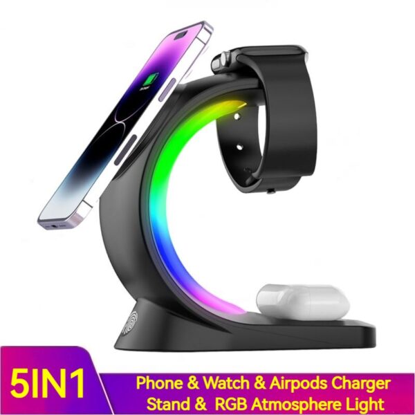 4 In 1 Magnetic Wireless Charger Fast Charging For Smart Phone Atmosphere Light Charging Station For Airpods Pro I-phone Watch – Image 2