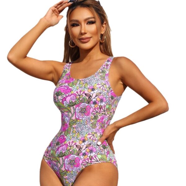 One-piece Printed Sexy Backless Floral European And American Advanced Swimsuit – Image 5