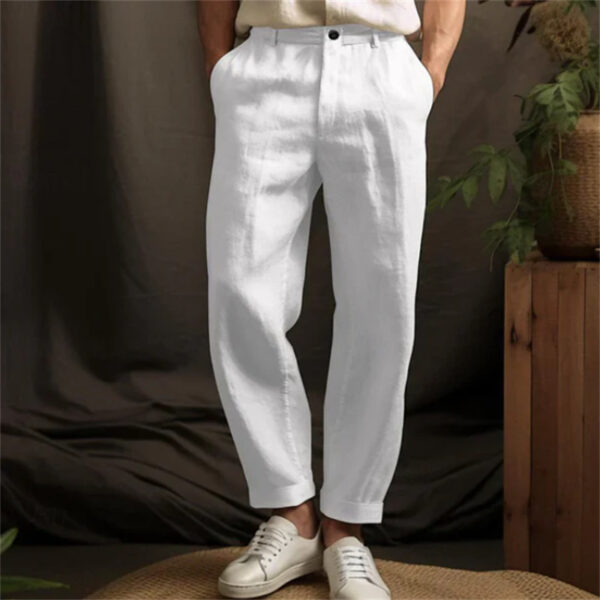 Men's Linen Solid Color Casual Light Outdoor Straight-leg Trousers – Image 3