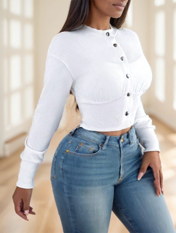 Autumn Casual Plain Color Cropped Jacket – Image 4