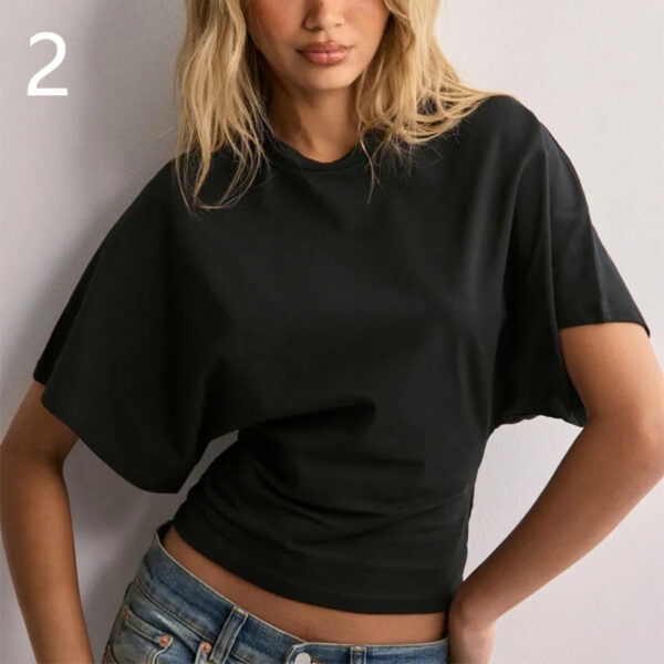 Summer Batwing Sleeve T-shirt Ins Fashion Round Neck Pullover Short-sleeved Tops For Women Clothing – Image 2