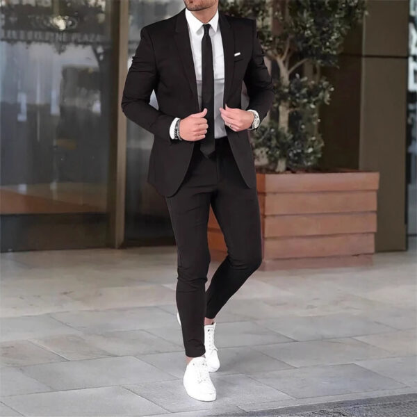 Two-piece Solid Color Slim-fit Coat Suit Pants – Image 5