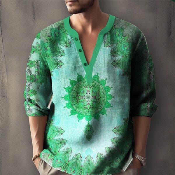 Printed Casual V-neck Men's Loose Jacquard Sweater Long Sleeve – Image 4