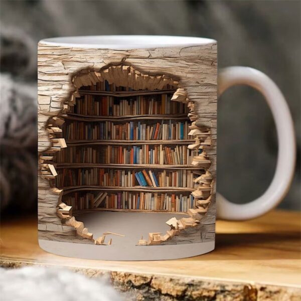 Ceramic 3D Bookshelf Mug Creative Space Design – Image 3