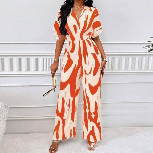 V-neck Loose Printed Long Jumpsuit – Image 3