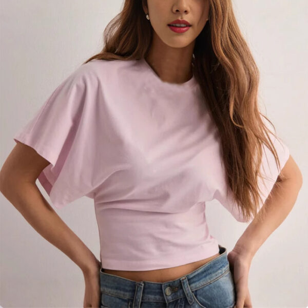 Summer Batwing Sleeve T-shirt Ins Fashion Round Neck Pullover Short-sleeved Tops For Women Clothing – Image 4