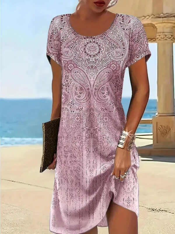 Trendy Design Print Colorful Round Neck Dress Women – Image 6