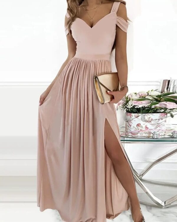 V-neck Boho Spaghetti Strap Dress Women Split Long Flowy Dresses For Party Beach – Image 5