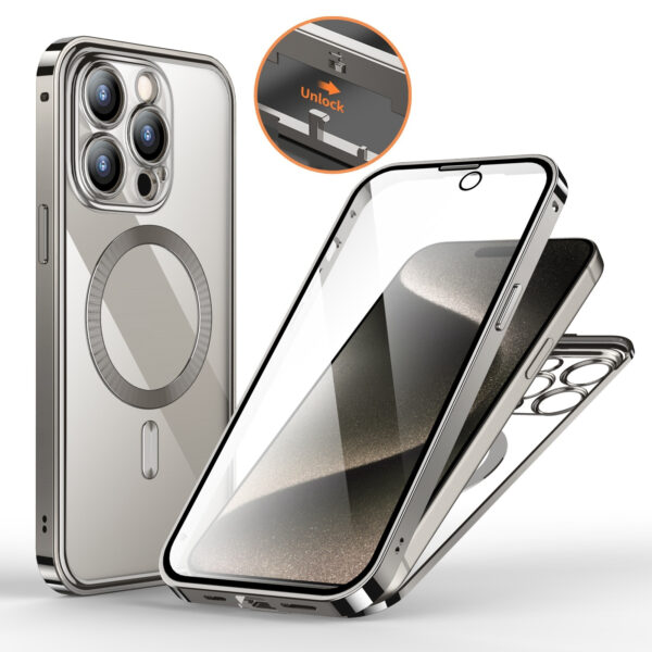 Anti-Privacy Metal Buckle Magnetic Support Wireless Charging Double-Sided Lens Full Cover Phone Case Protective Cover – Image 10